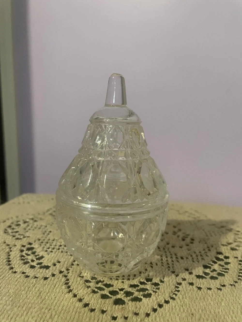 Cut Crystal Trinket Box - Clear Glass shape like a pear